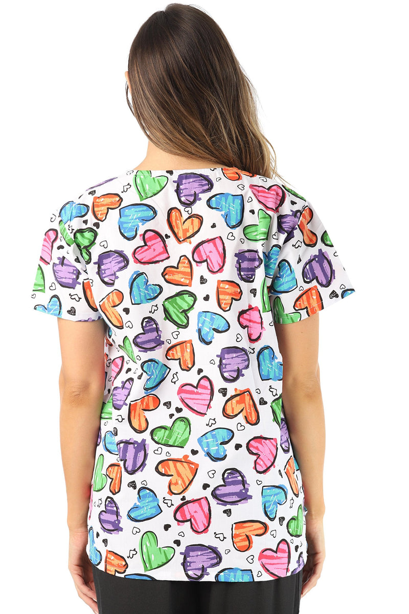 Just Love Womens Holiday Scrub Tops Large White Heart New