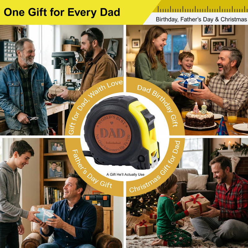 25FT Tape Measure Gift for Dad from Daughter Son - Laser Engraved Dual Scale Measuring Tape - Birthday, Father's Day Tool Gift with Greeting Card