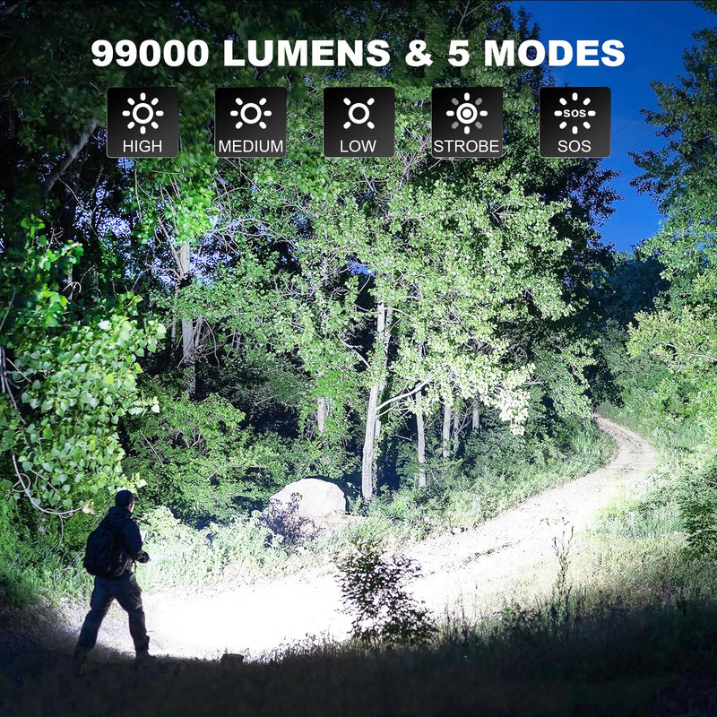 3Pack Flashlights High Lumens Rechargeable, 99000 Lumens Super Bright Led Flashlight with 5 Modes & Waterproof, Powerful Handheld Flashlights for Home Camping Emergencies