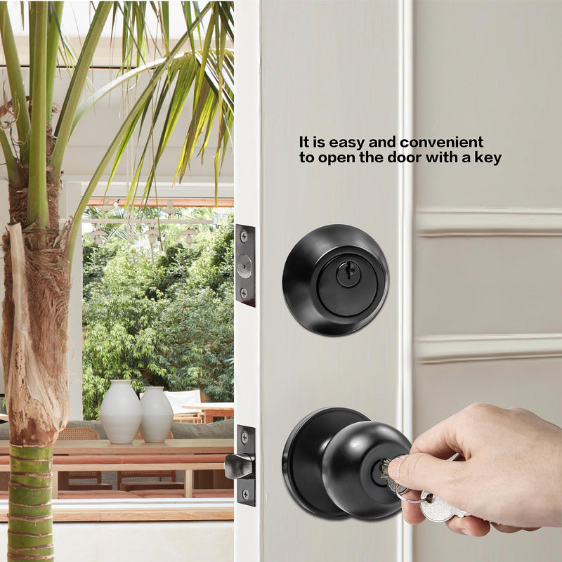 Exterior Door Lock Set with Deadbolt, Single Cylinder Deadbolt Lock and Door Knob Set, Keyed Alike Door Locks for Front Door,Matte Black Door Knob and Deadbolt Set(2Pack Set) 2 Pack Matte Black