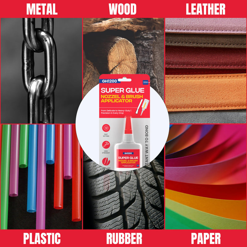GH1200 (2-in-1) Super Glue with Brush Applicator & Nozzle, Mess Free Superglue Brush, Instant Glue Never Dries, 3000 CPS Cyanoacrylate Glue, No Stain Clear Glue, Super Glue for Plastic, Rubber & More 20g Super Glue with Nozzle & Brush