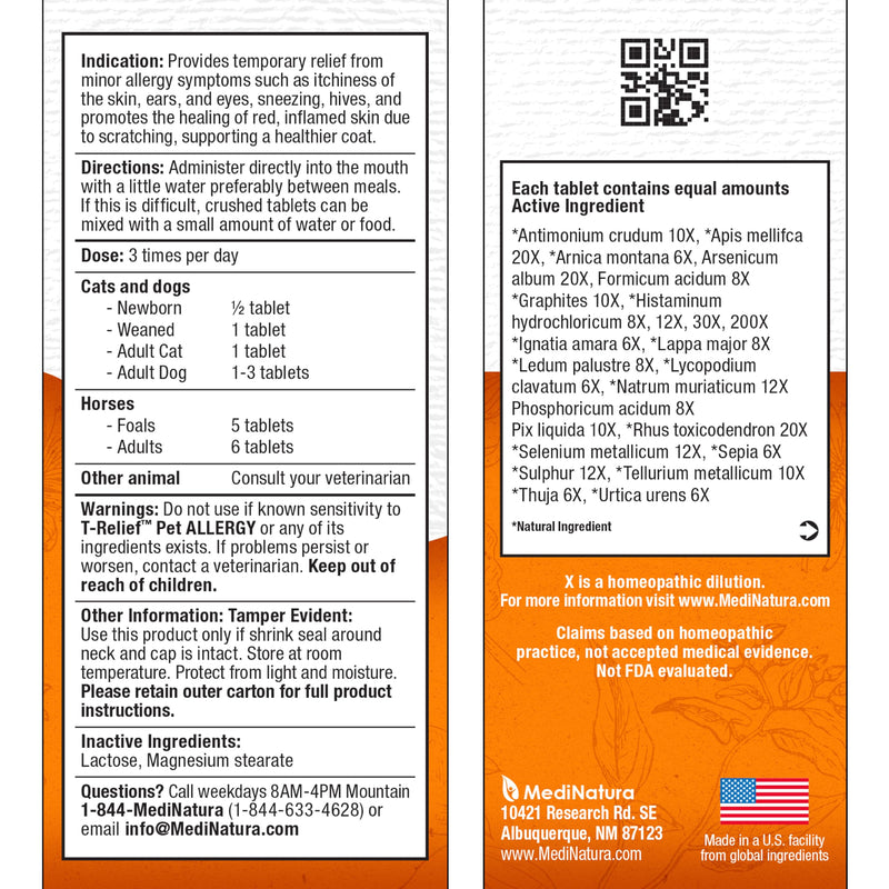 T-Relief Pet Allergy Support for Dogs & Cats Itchy Relief Supports Healthy Skin & Coat Natural Medicine Helps Soothe Hot Spot Itching Paws Licking Runny Nose Sneezing Watery Eyes - 90 Tablets - PawsPlanet Australia