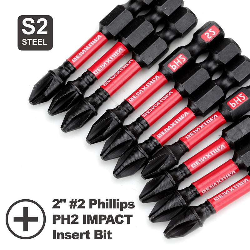 Impact Tough #2 Phillips 2 in. Insert Driver Bits,50Pack PH2 Screwdriver Bits Set with 1Pcs Impact Bit Holder,Bulk 2"-PH2-51PCS