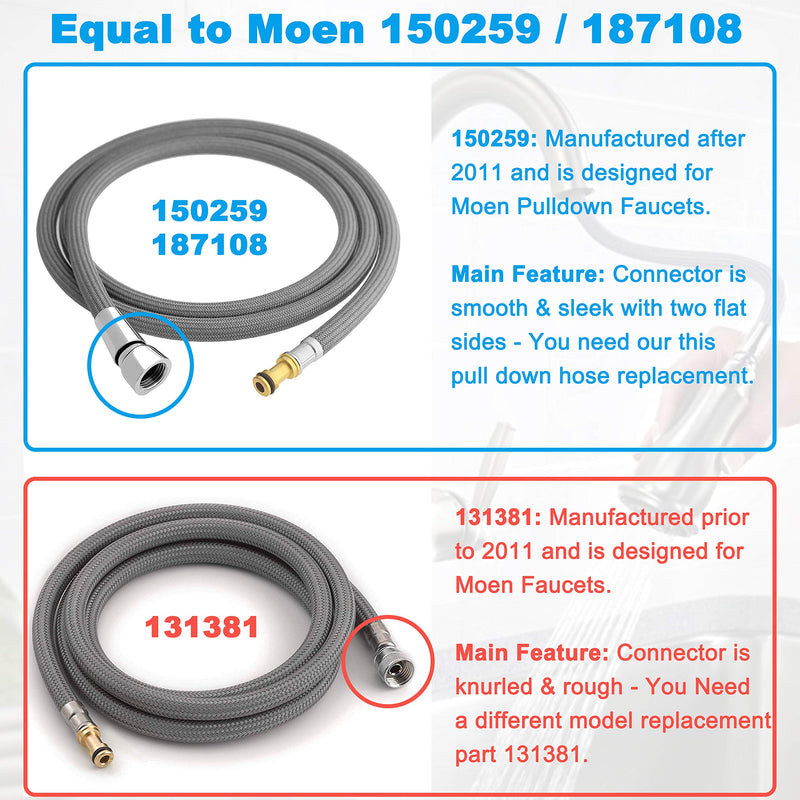 150259 Pull Down Hose Kit For Moen Faucet Replacement Part 150259 Hose, Moen Kitchen Faucet Replacement Part 187108, Reflex Moen Pull Down Hose, 68" Quick Connect Hose, Upgraded Ver. 150259 Pull Down Hose (New Upgrated)