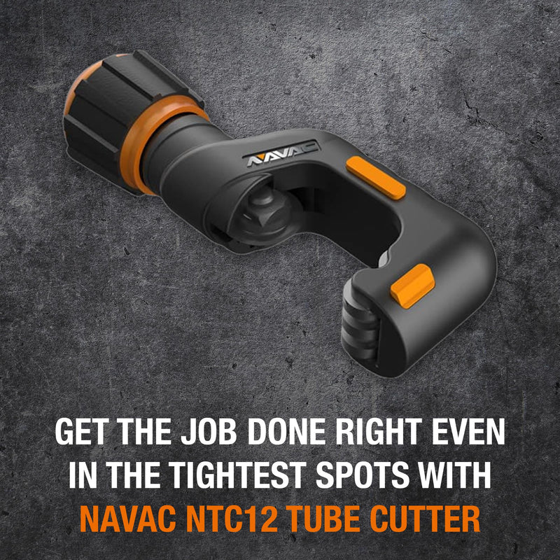 NAVAC NTC12 Tube Cutter | 1/8" to 1-1/4" Outside Diameter | 2 Sharp Cutting Blades | Ball Bearing Feature | Aluminum Alloy Copper Tube Cutter | 1 Year Warranty 1-1/4 Max OD