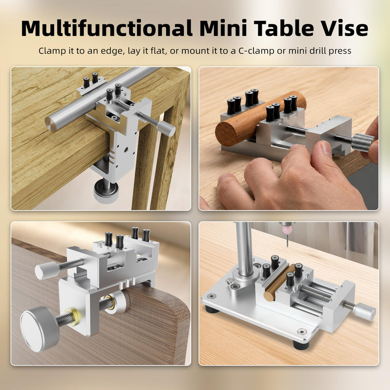 Mini Drill Press Vise & C-Clamp Desk Mount, Precision Aluminum Alloy Mini Vise with 0-1.85" Clamping Range, Universal Workbench Clamp for Woodworking, Jewelry Making, Precision Repair, DIY Gary Mini Vise+C-Clamp