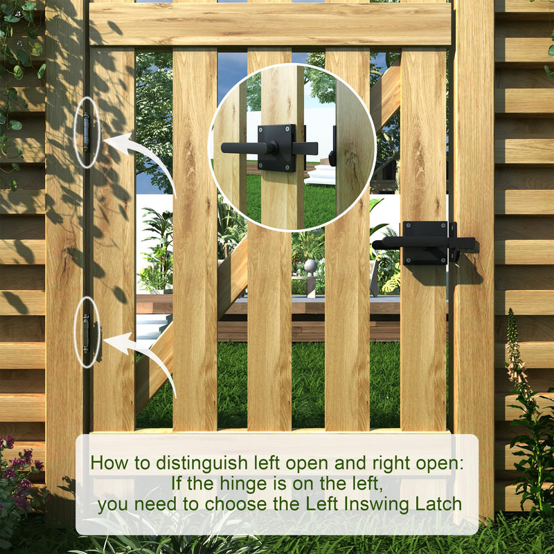 Sdstone Double Side Gate Latch,Heavy Duty Swinging Door Latch Gate Hardware for Wooden Fence,Gate Hardware for Left Inswing Outdoor Wooden Gates, Pool Gate, Backyard, Garden GL-1 left inswing gate