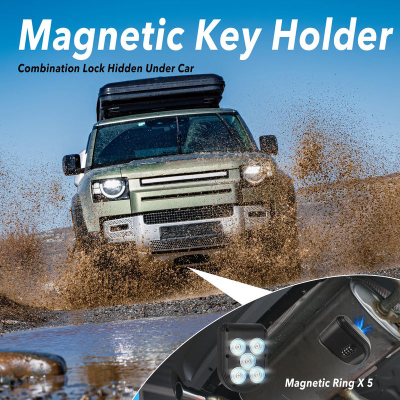 Magnetic Key Box for Under Car, Hide a Key Outside with Combination Lock Box, Resettable Safe Security Code Lockbox with 5 Strong Magnets, Anti-drop Magnetic Holder Under Car, Truck, Outdoor (1,Black) 1,Black