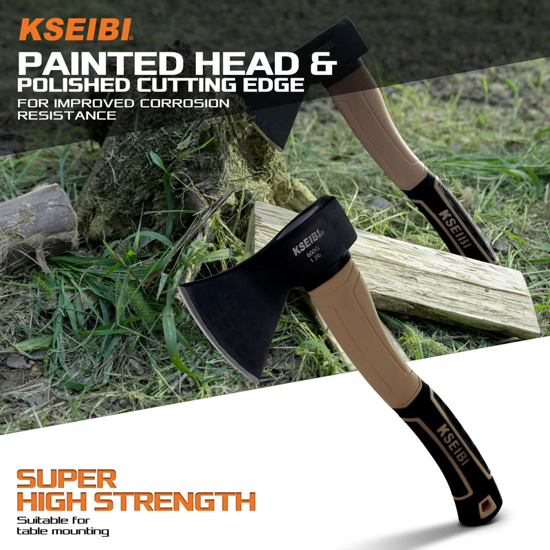 KSEIBI Outdoor Camping Hatchet with Sheath for Splitting and Kindling Wood, Forged Steel Blade with Anti-Slip and Shock Reduction Handle Great Throwing Axes and Hatchets (Tuscan Brown) Tuscan Brown