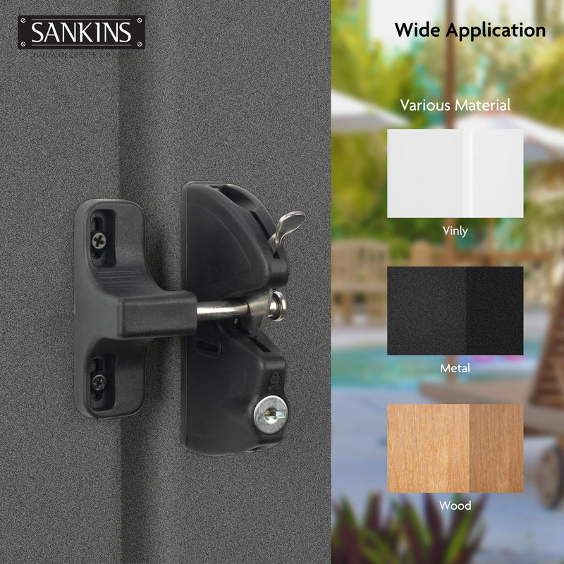 Key Lockable Double Sided Gate Latch, Fence Gate Locks for Outdoor Gates, Self Locking Gate Latch Door Latch, Fence Gate Latch Gate Hardware for Wood, Vinyl, Metal Gates, Black