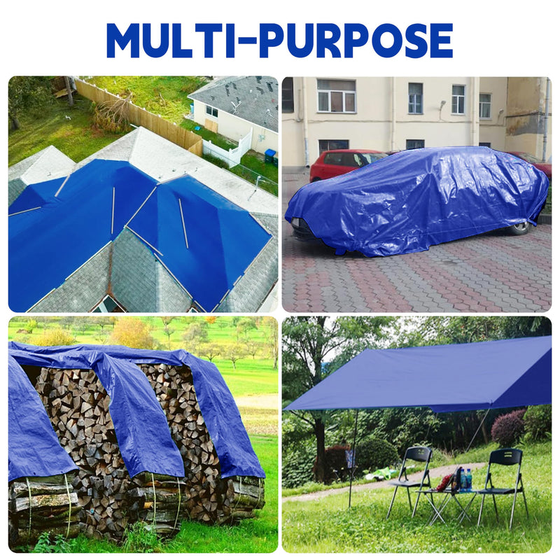 Tarp 8x10 ft 100% Waterproof Uv Resistant High Durability Multipurpose 5mil Blue Tarp for Covering Courtyards, Cars, Camping, Gardens, Pet Nests -by MVPNET