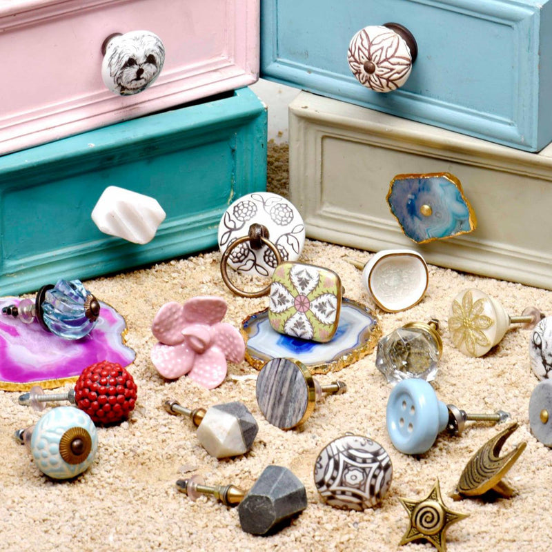 Indian Shelf 6 Piece Natural T Bar Multicolor Wood Designer Dresser Handles Cabinet Knobs Drawer Pulls Modern Style
