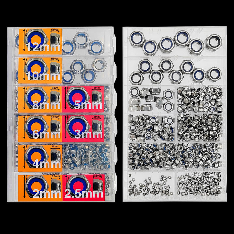 EEEEE Lock Nuts Assortment 524 pcs Stainless Steel 304 Metric locknut Nylon Insert Hardware nut Lock Metric nylock nut Secure nut Steel nut Lock Nylon Bolts Nuts (Metric 524pcs) Metric 524pcs