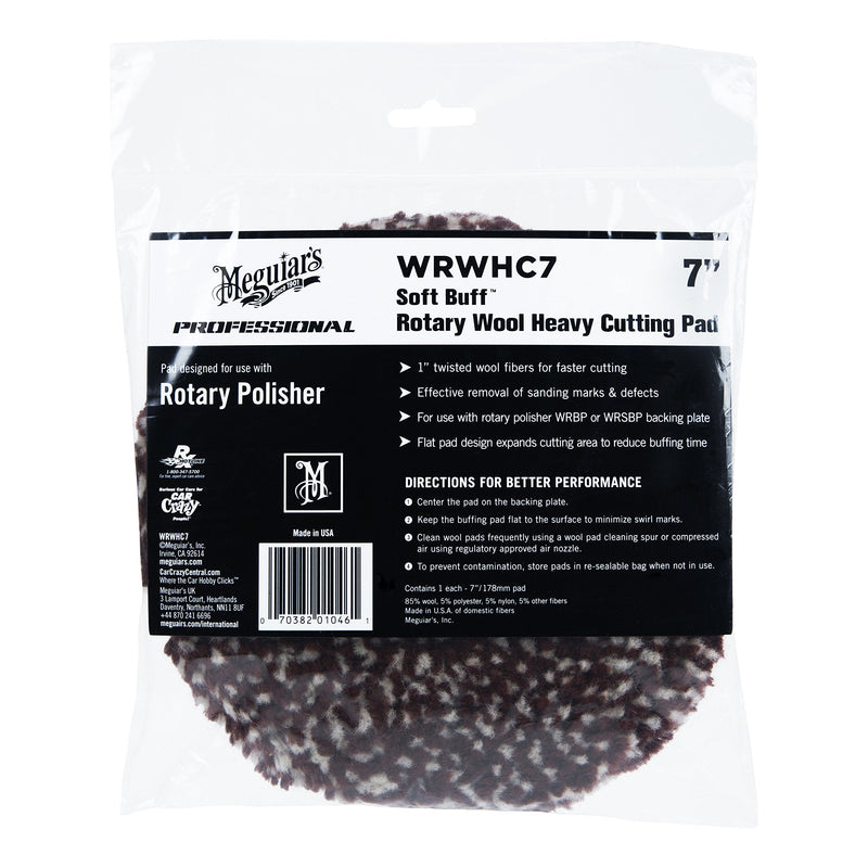 Meguiar's 7" Soft Buff Rotary Heavy Cutting Wool Pad WRWHC7 - Professional Heavy Cutting Pad for Premium Car Detailing, Car Buffing Pad for Use with a Rotary Buffer and Heavy Compound