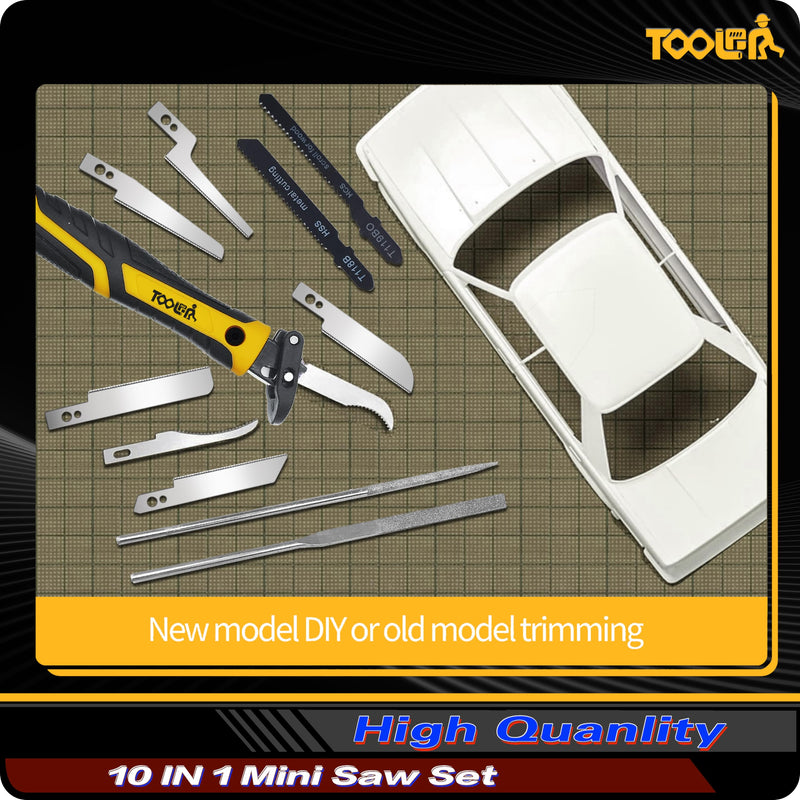 10-In-1 Model Craft Hand Saw & File Set. DIY Mini Razor Saw&File Kit for Handcrafted, Modeling, Plastic, and Other Fine Cutting, Reliable Blade Quick Change Mechanism.