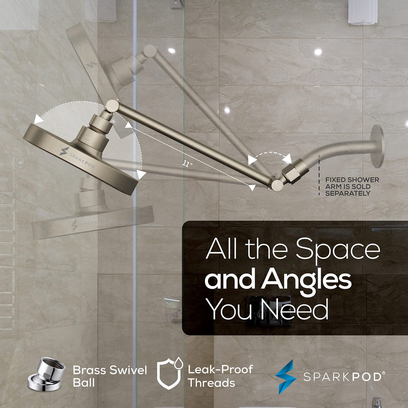 SparkPod Round Rain Shower Head with Extension Arm - Height Adjustable Shower Head with High Pressure Performance - Easy 1-Minute Installation (11" Arm Extension, Elegant Brushed Nickel) 6" Round + 11" Arm 2. Brushed Nickel, 6" Round + 11" Arm - NewNest Australia