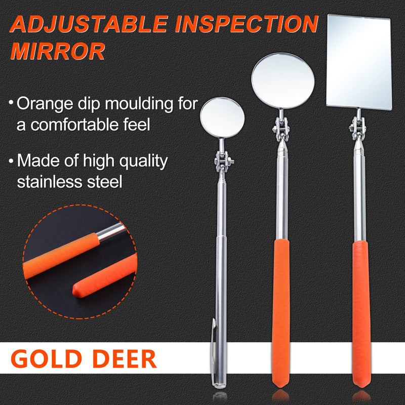 3Pack Telescoping Auto Inspection Mirror Set Mirror Stick Extendable Mirror on a Stick Mechanic Mirror with Long Handle 360°Inspection Mirror Telescoping Swivel Head,Round Rectangular