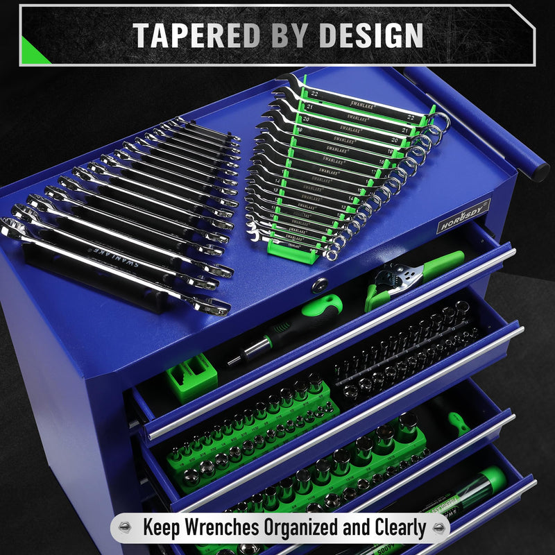 Magnetic Wrench Organizer 2-piece, Wrench Rack Tool Trays SAE (1/4" to 1-1/16"), Metric (6mm to 24mm), 32-Slot Drawer Storage Tools, Wrench Set Holder 32 Slot