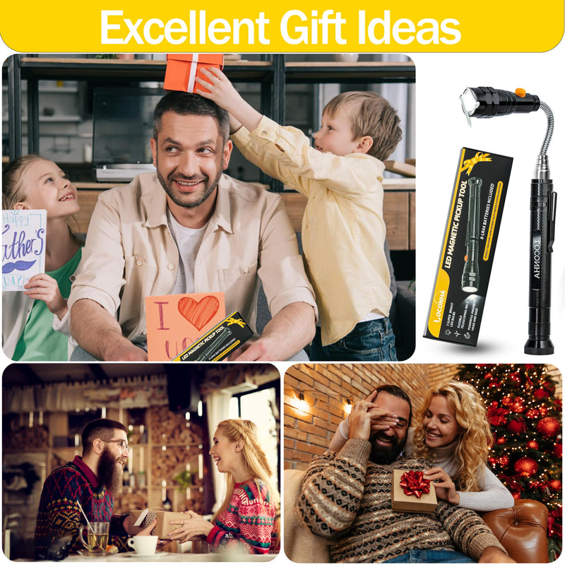 Magnetic Pickup Tool with LED Lights, Telescoping Magnet Flashlight, Cool Gadget Birthday Gifts Christmas Day Gifts for Men, Handyman, Husband, Boyfriend, Him, Father, Dad (1 PACK) 1 PACK