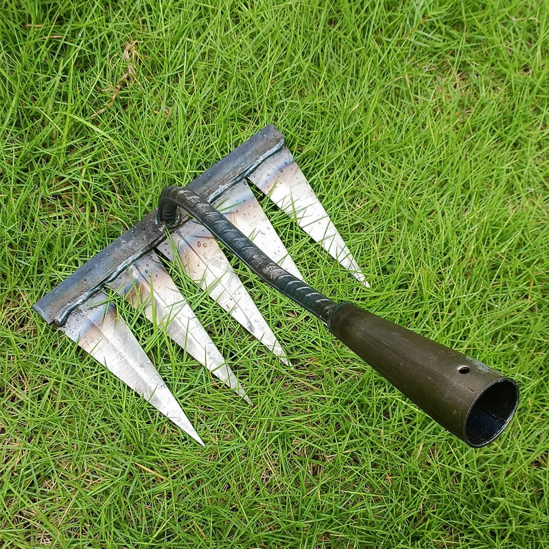 Ironrake The Heavy-Duty Iron Weeding Rake,1pc Iron Rake for Gardening and Weeding with 5 Metal Tines,Weeding Rake for Sturdy Dethatching,Ironrake for Backyard Lawn Loosening Planting Weeding