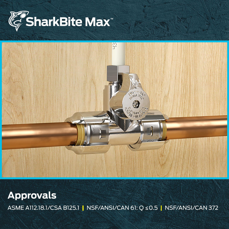 SharkBite Max 3/4 x 3/4 x 1/4 Inch Compression Tee Stop Valve, Push to Connect Brass Plumbing Fitting, PEX Pipe, Copper, CPVC, PE-RT, HDPE, UR24985A SharkBite Max 3/4 in. x 3/4 in. x 1/4 in.