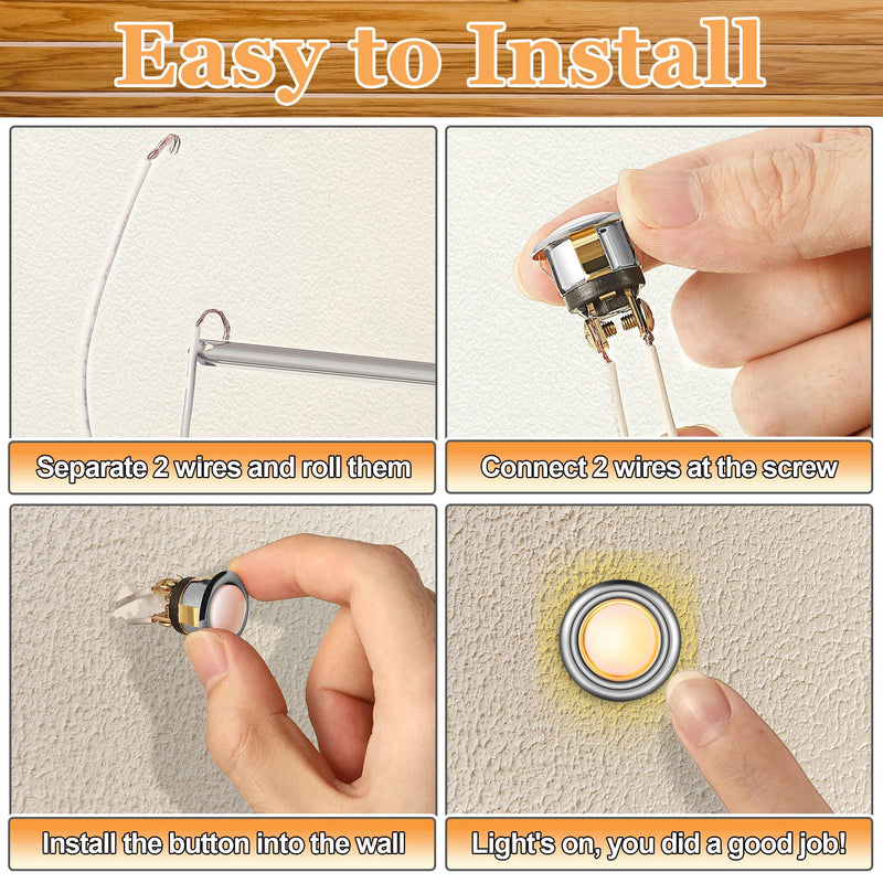 Dreyoo 2 Pack Lighted Doorbell Button Replacement, Easy to Install Wired Doorbell Button Push Door Bell Ringer Kit Round Rim with Lighted Center (Silver, Yellow Light) Silver, Yellow Light