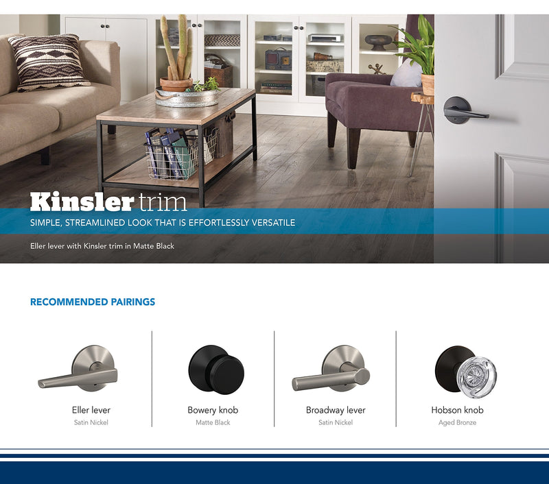 Schlage Custom FC172 ELR 619 KIN Eller Non-Turning Lever with Kinsler Trim, Satin Nickel Inactive