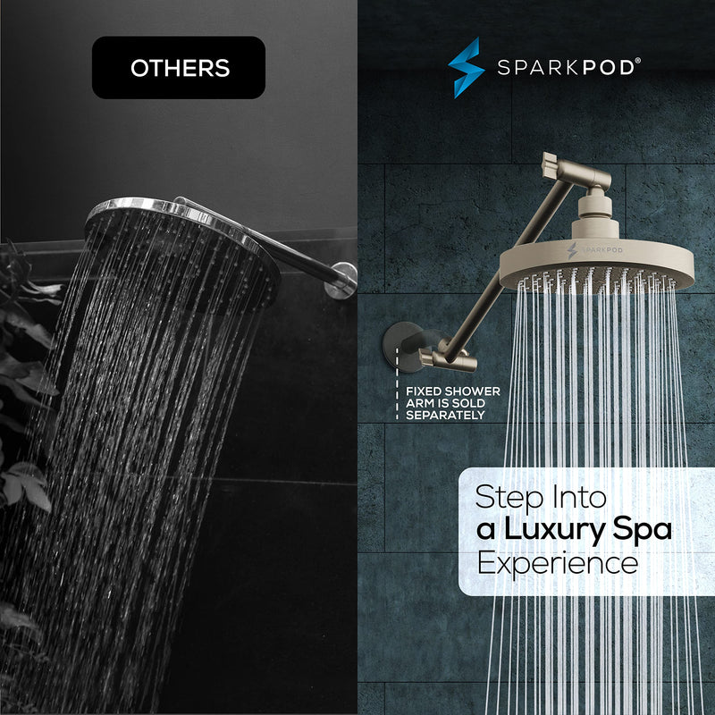 SparkPod Round Rain Shower Head with Extension Arm - Height Adjustable Shower Head with High Pressure Performance - Easy 1-Minute Installation (11" Arm Extension, Elegant Brushed Nickel) 6" Round + 11" Arm 2. Brushed Nickel, 6" Round + 11" Arm - NewNest Australia