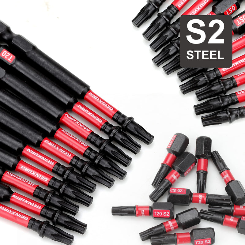 50 Pieces T25 2 In. Impact Tough Magnetic #25 Torx Head Power Bits, S2 Alloy Steel T25 Screwdriver Bits Set with 1Pcs Impact Bit Holder 2INCH-T25-51PC