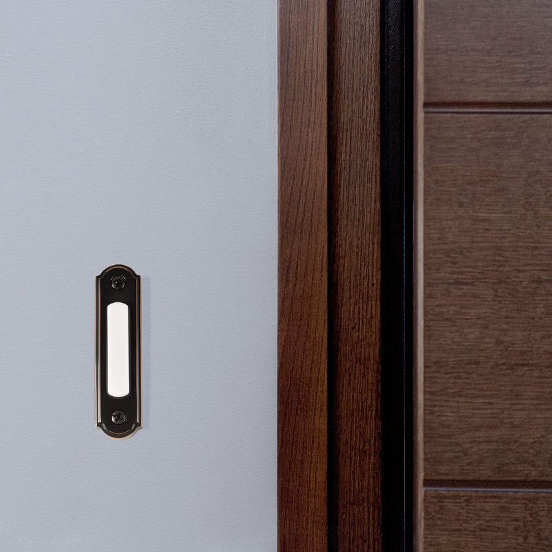 Newhouse Hardware LED Lighted Metal Door Chime Push Button (Oil-Rubbed Bronze) | Surface Mount Lighted Door Bell Button | Replacement Wired Doorbell Button for Most Door Bell Chimes Oil-Rubbed Bronze