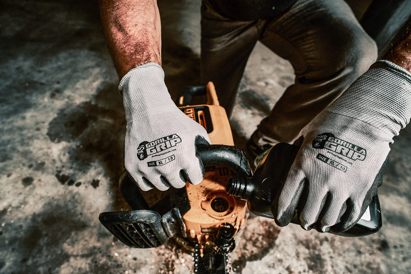 Gorilla Grip Work Gloves, Never Slip Maximum Grip All-Purpose, Gloves for Men, Superior Grip, Polymer Palm 25 Pairs Large