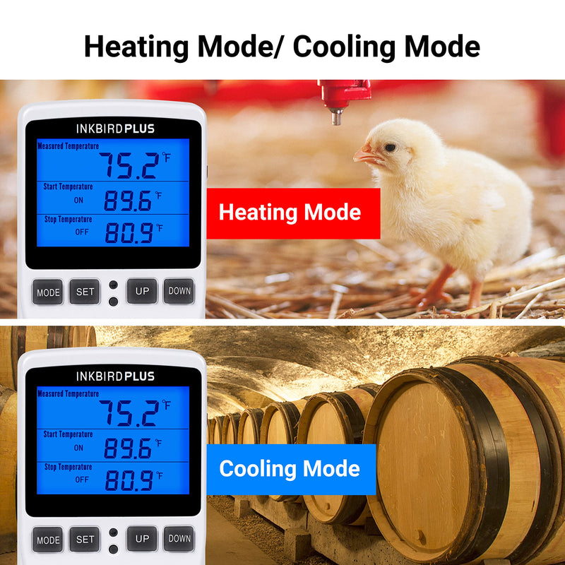 INKBIRDPLUS 1800W Heat Mat Thermostat Temperature Controller 120v 15A F and C Heating Cooling Control