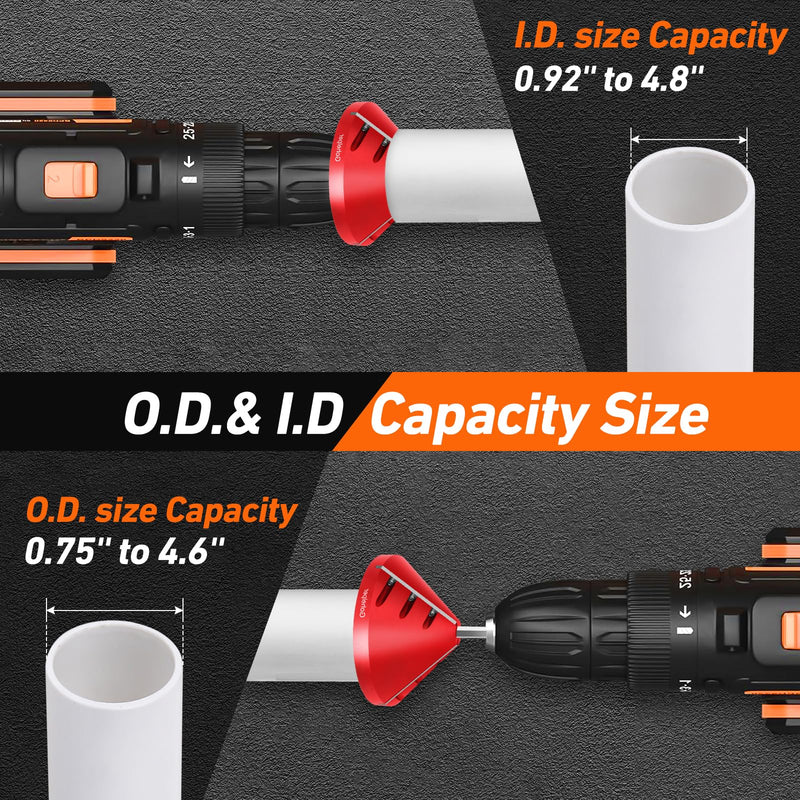 2 in 1 Inner-Outer PVC Deburring Tool, PVC Chamfer Tool, Pipe Deburring Reamer Plumbing Tool for OD 0.75" to 4.6", ID 0.92" to 4.8" PVC, CPVC, ABS, PP, PE Pipe Large