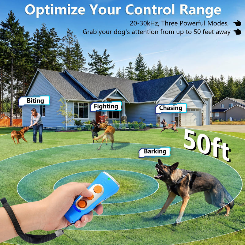 BONSO 2026 New Dog Bark Deterrent Device, 50ft Long-Range Ultrasonic Barking Control Device - Effective Anti-Barking Device to End Bad Behavior, Alternative to Shock Collars(Blue)