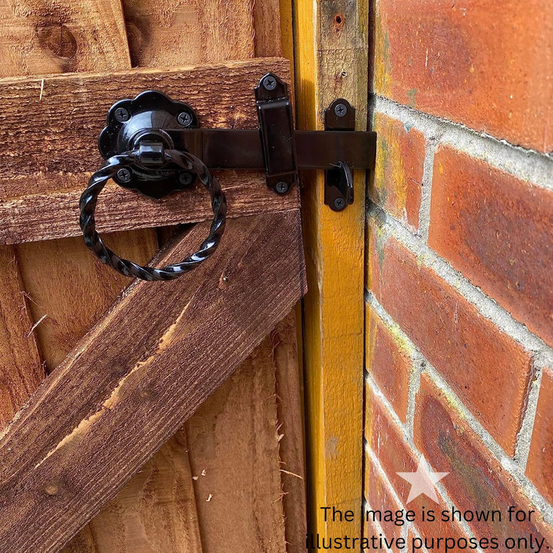 Infinity Decor 6” 150mm Heavy Duty Twisted Ring Gate Latch Lock Set in Black/Zinc Finish for Wooden Garden Gate, Sheds Door, Barn & Garage Gates (Black)