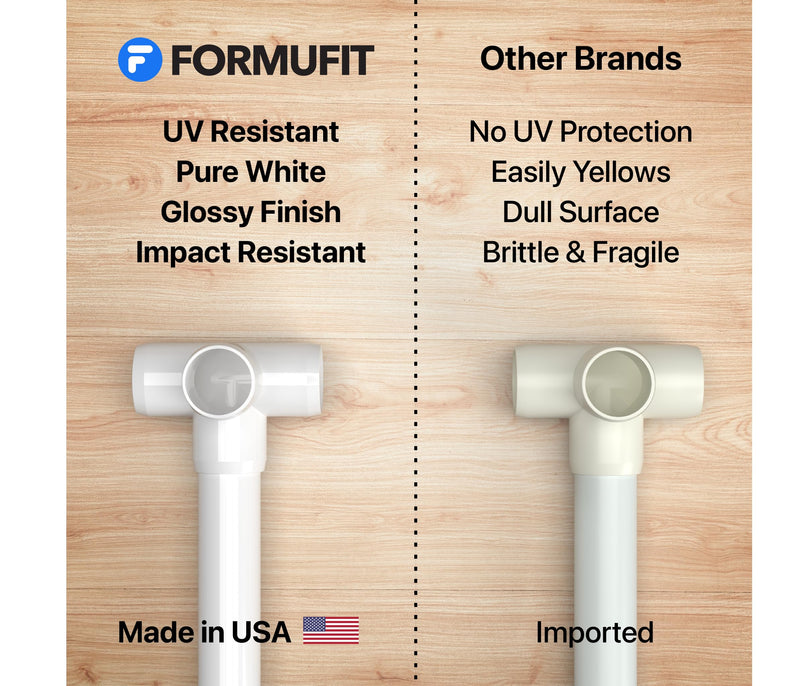 FORMUFIT 3/4" 4-Way Tee Furniture Grade PVC Fitting in White, Made in USA, UV-Resistant, Impact-Proof, 1.050" Actual Socket Diameter, (8-Pack) - F0344WT-WH-8