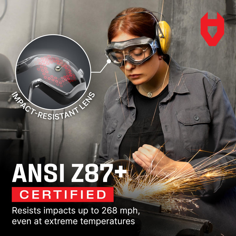 NoCry Safety Goggles Over Glasses with Extreme Impact Resistance — ANSI Z87.1 Certified Eye Protection with Anti-Fog, Anti-Scratch and UV380 Lenses — Adjustable Strap — Ideal for the Chemistry Lab
