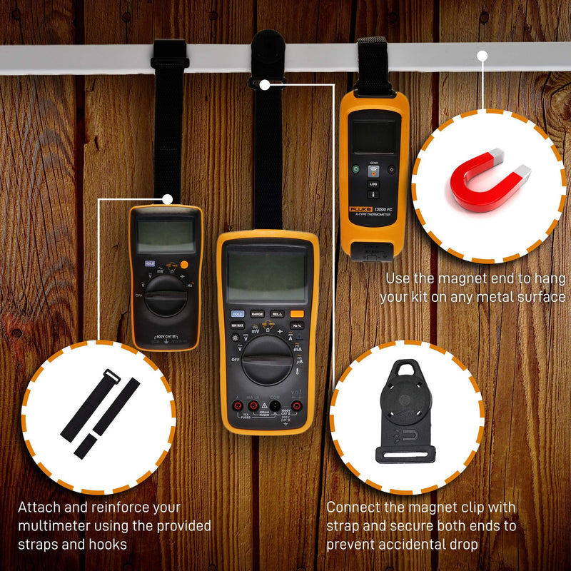Universal Multimeter Magnet, Hook, and Clip Hanging Strap Kit | Works with Most Multitesters Including Fluke and Klein Tool Meters Multimeters