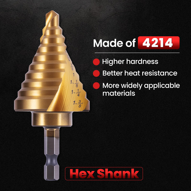 6-Piece HSS 4241 Titanium Coated Step Drill Bit & Automatic Center Punch Set, Double Spiral Flute, 118° Split Point, Hex Shank, Multi-Size for Metal Wood Plastic 6PCS SET