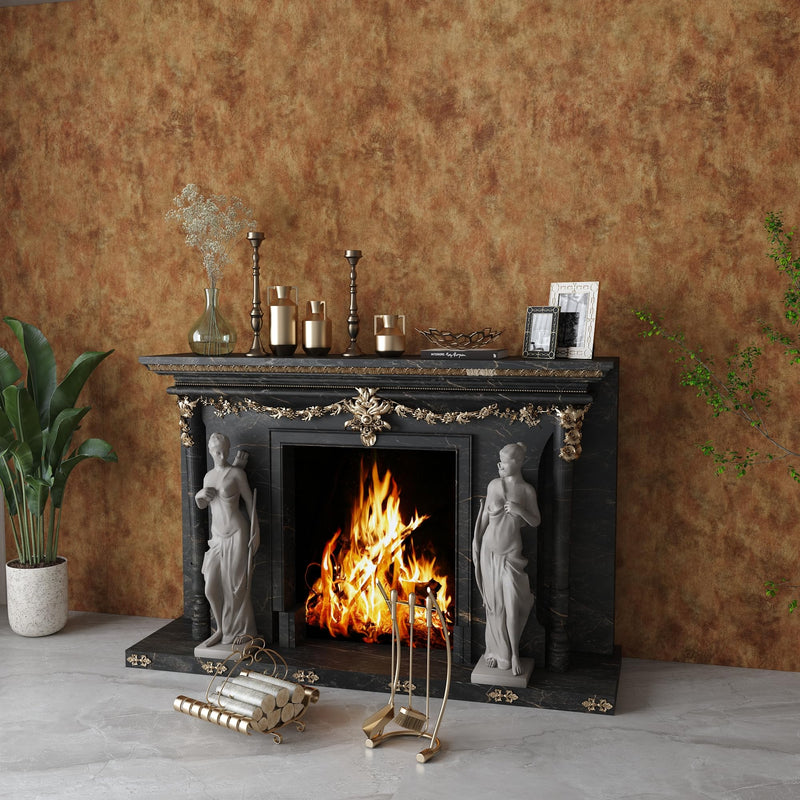 BAYYA Wall Paper Peel and Stick Modern Mid Century Modern Wallpaper Gold/Orange/Brown Industrial Concrete Cement Wallpaper 16"x197" Rust Metallic Contact Paper for Bedroom Bathroom Living Room Walls 16" x 197"