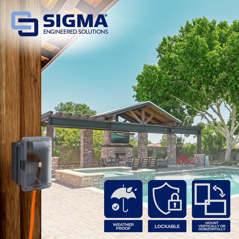 16801 Non-Metallic Weatherproof Outdoor Electrical Outlet Kit w/Extra Duty Cover, Box and 15 Amp GFCI Receptacle, IN-USE, Clear/Gray, 1 Gang, Lockable with Patented Hinge
