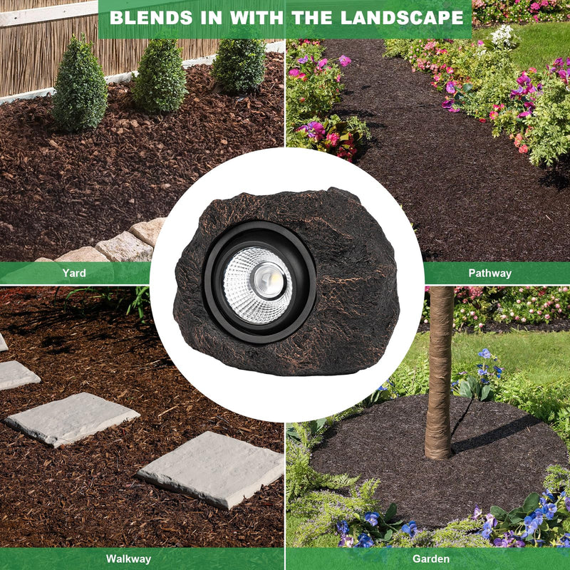 Solar Garden Rock Lights Outdoor - IP65 LED Waterproof Solar Spotlight, Solar Powered Landscape Path Decorative Garden Stone Lights for Pathway, Walkway, Yard, Patio (2 Pack) 2Pack-Bronze