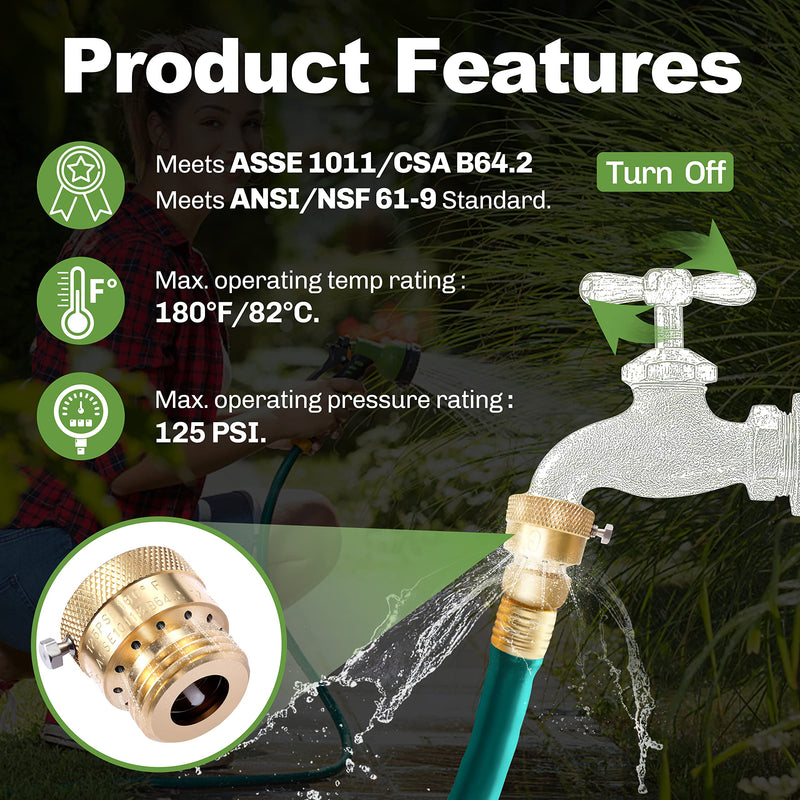 2 Pack Brass 3/4" Inch GHT Hose Bibb Connector Backflow Preventer Vacuum Breaker 2 Pack Vacuum Breaker