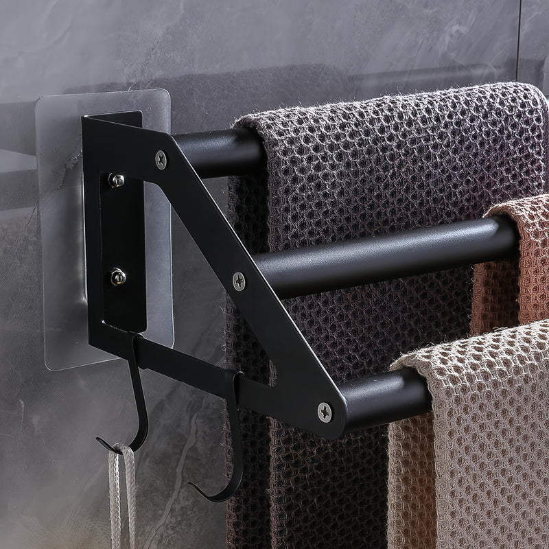 3 Bars Towel Bars Hanger Freely Retractable 11-23 Inch Stainless Steel Bath Rack Strong 3M Adhesive Bathroom Wall Free mounting Hole-Installing washroom Kitchen