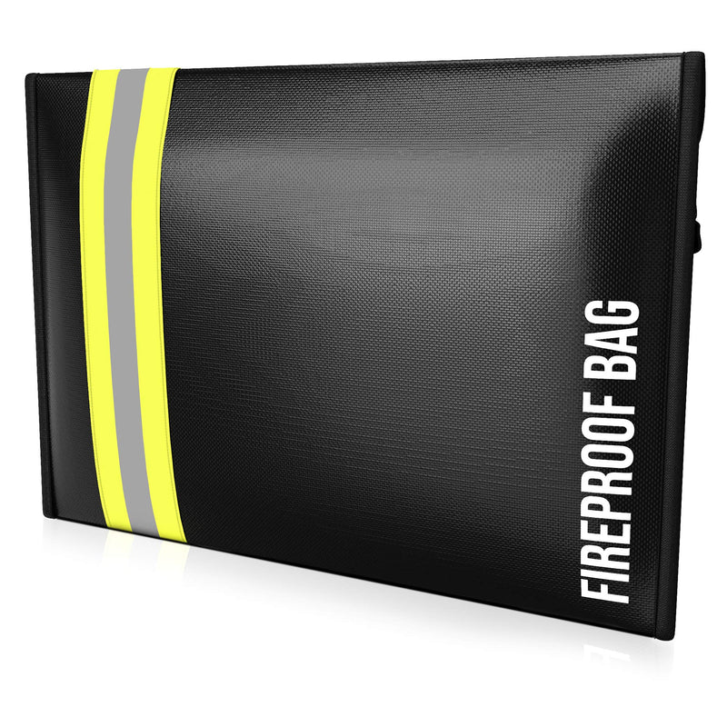 Fireproof & Water-Resistant Document Bag – 15.5 x 11 x 3-inch Pouch for Legal Documents & Valuables - Double-Layered Zippered Protection – Firefighter Designed (Black) Black