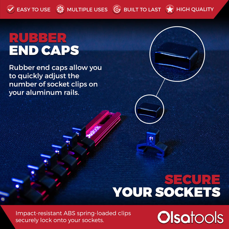 Olsa Tools Socket Organizer (3/8-Inch Drive, Red) - Socket Organizers for Mechanics - Socket Holder and Socket Rail - Holds 18 Chrome or Impact Sockets - Professional-Grade - Part: 1011 3/8-inch drive