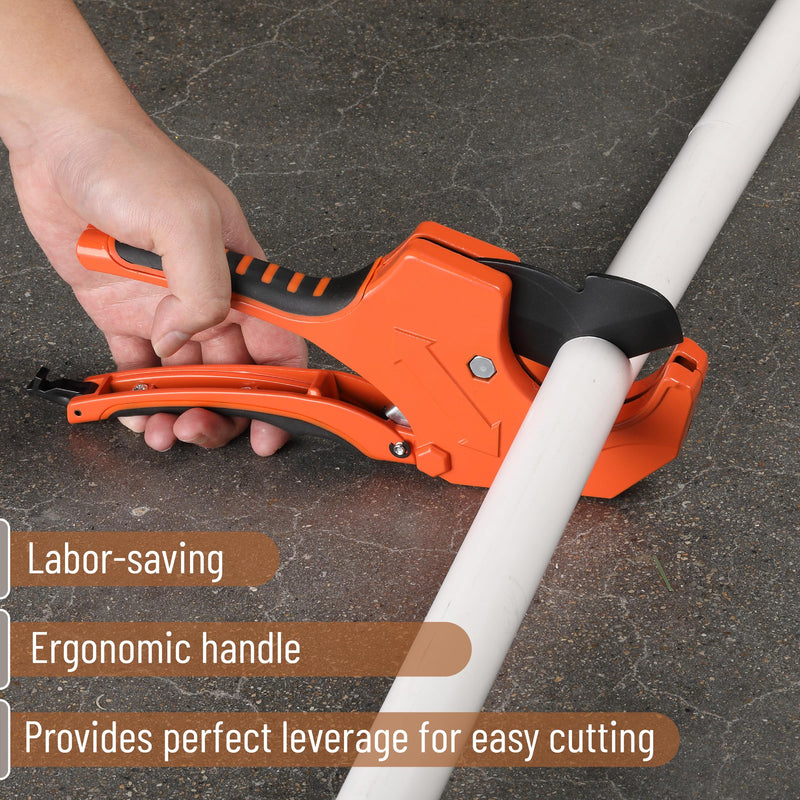 Bates- PVC Pipe Cutter, Cuts up to 2-1/2", Orange Ratcheting PVC Pipe Cutter Tool, Pipe Cutters PVC Pipe Shears, Plastic Pipe Cutter, PEX Pipe Cutter, PVC Cutter Tool, PVC Ratchet Cutter