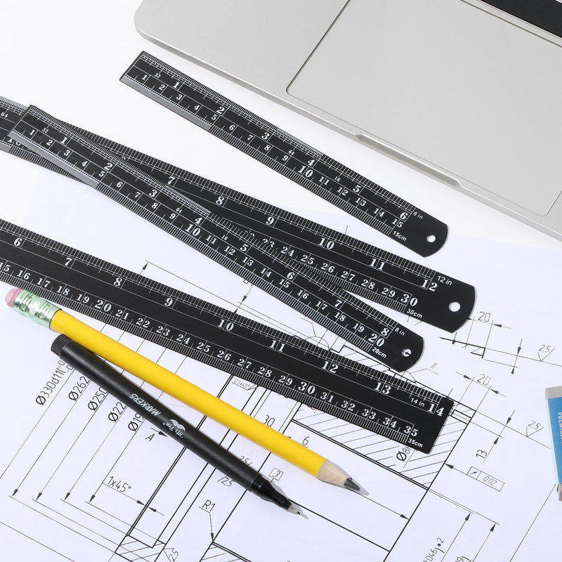 Mr. Pen- Stainless Steel Ruler, 4 pcs, 6", 8", 12", 14", Black, Imperial & Metric Measurements, Metric Metal Ruler Set, mm Ruler, Metal Rulers, Small Metal Ruler Metal Straight Edge, Centimeter Ruler 6, 8, 12, 14 inch