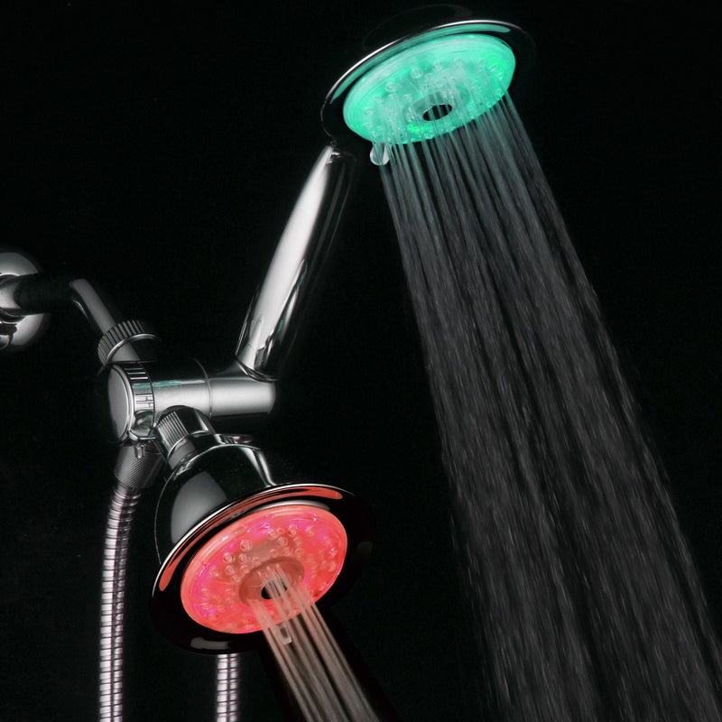 Luminex by PowerSpa 7-Color 24-Setting LED Shower Head Combo with Air Jet LED Turbo Pressure-Boost Nozzle Technology. 7 Vibrant LED colors change automatically every few seconds
