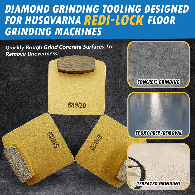 Diamond Concrete Grinding Discs for Husqvarna Redi-Lock, Single Segment, Soft Bond, Set of 3, 30/40 Grit #30/40 Grit Soft Bond - Single